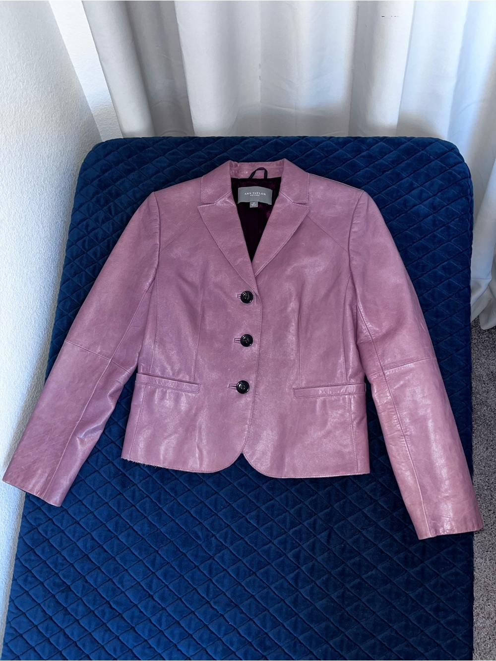 Pink Genuine Leather Blazer Jacket Ann Taylor Women’s Size 6P Casual Formal Wear